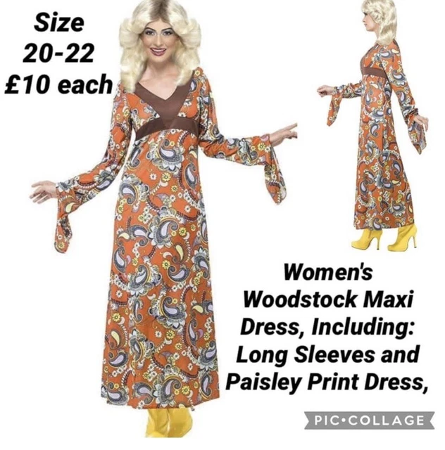 LADIES 1960S 60S Woodstock Maxi Hippy Hippie Fancy Dress Costume Size ...