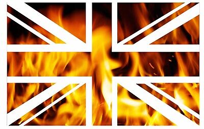 UK British Union Jack Flag With Orange Fire Flames Vinyl Car Sticker 110x70mm