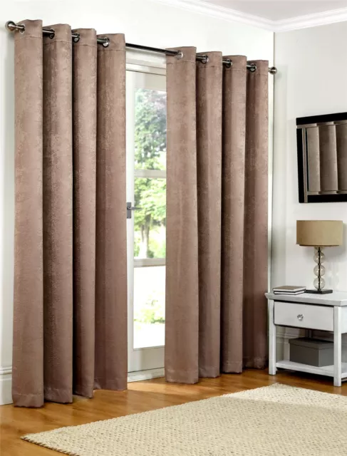 Luxury Mink Embossed Thermal Blackout Eyelet Ring Top Lined Pair Curtains