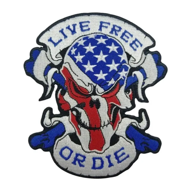 Live free or die Rider Skull Biker Motorcycle Embroidered Iron On Patc Patch
