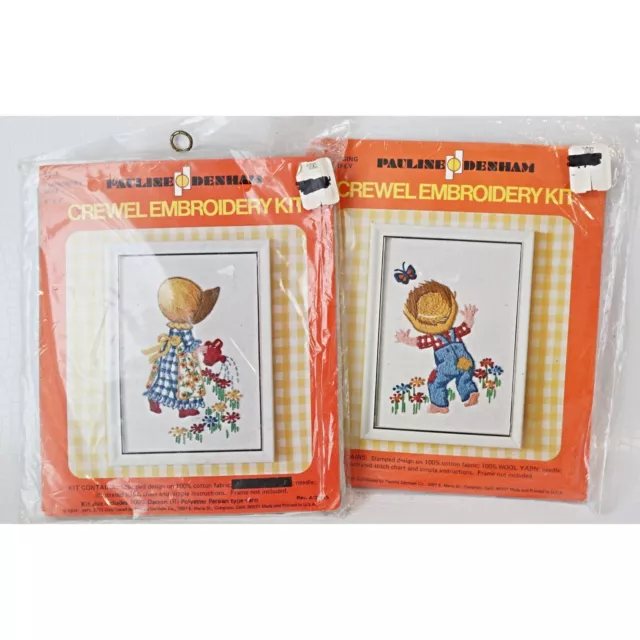 2 VINTAGE CREWEL Embroidery Kits Boy & Girl Pauline Denham $20.00 ...