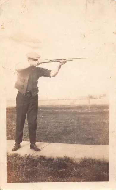 Old Photo Snapshot Man With A Rifle Aiming Shooting  #50 Z24