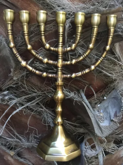 Amazing Classic Gold Plated Jewish Menorah 7 Branches 8" /20 cm painted candle