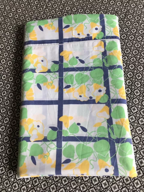 Drap plat 1 personne en coton. Motifs : volubilis couleurs jaune/vert