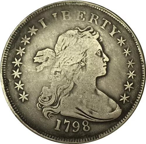 Rare 1798 American USA Draped Bust Liberty Silver Color Coin. Discover now!