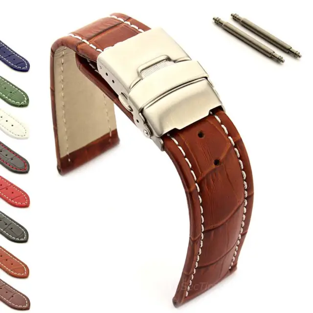 Men's Genuine Leather Watch Strap Band Deployment Clasp 18 20 22 24 26 Croco MM