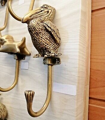 vintage brass Hook Hanger Half Openbill Bird Figurine Hat Coat Wall Home Decor