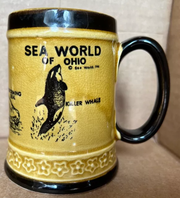 Vintage Sea World Ohio Souvenir Mug Cup - Killer Whale Performing Seal Penguin