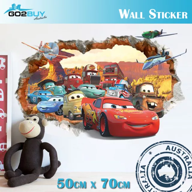 3D Wall Stickers Removable Racing Car Disney McQueen Broken Wall Kids Room Decal