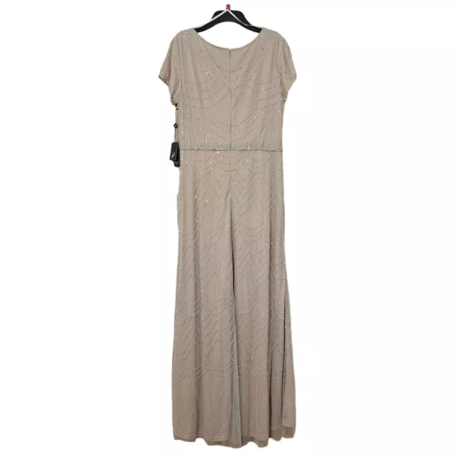 Adrianna Papell Dress Beige 14 UK Blouson Beaded Maxi Gown Bridesmaids