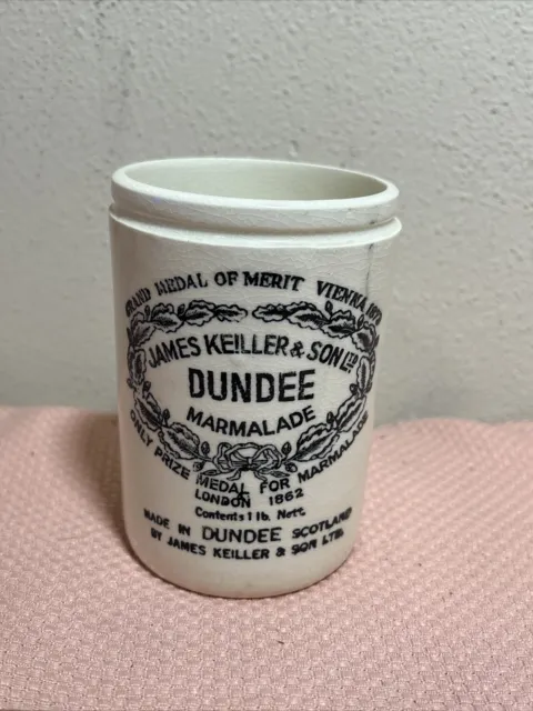Vintage JAMES KEILLER & SONS DUNDEE Marmalade 1 lb Stoneware JAR Made in ENGLAND