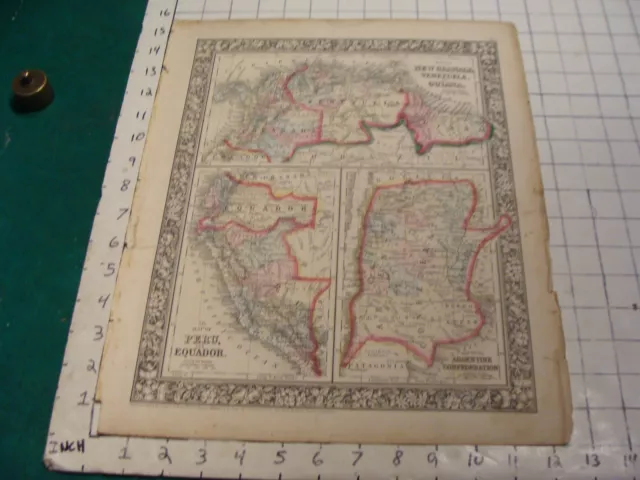 ORIGINAL Hand Colored 1860 Mitchell Map: 15 1/4 x 12 1/2 PERU EQUADOR NEW GRANAD