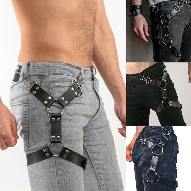 Harnais corps harnais jambe cuisse en cuir PU noir brillant tendance