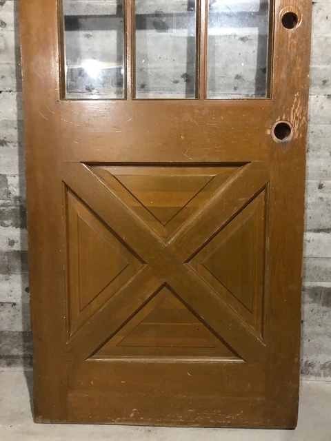 Antique Farmhouse Exterior Wood Entry Stained Door /w Cross Buck & 9 Glass 32x80 6