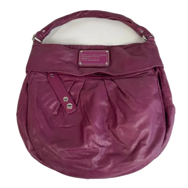Marc by Marc Jacobs Womens Leather Shoulder Bag Hobo Purple Pink L Pocket Zipper