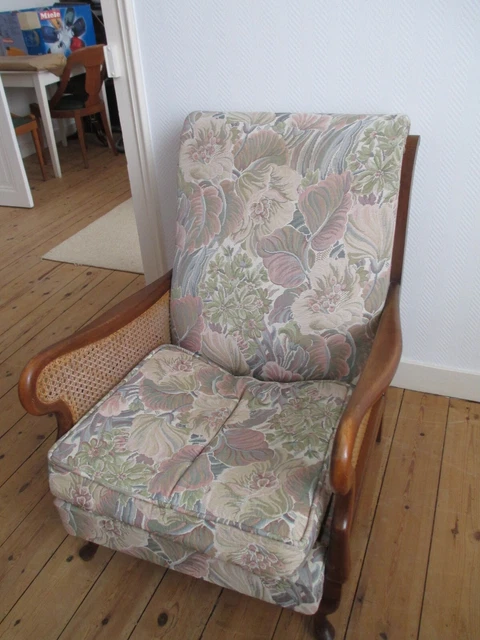 Paire de Fauteuils Année 30 Vintage Naturel/Vert Bois/Tissu