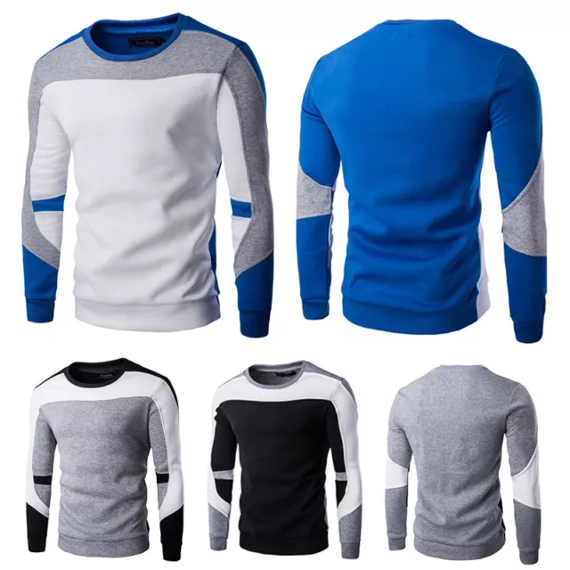 Pull À Manches Longues Pour Hommes Colorblock Pull À Col Rond T-Shirt Sweat #