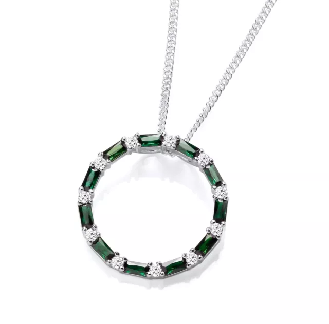 Sterling Silver Emerald Cz Baguette Circle INFINITY Pendant Necklace 16 18 20"