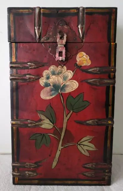 Vintage Wood Hand Painted Floral Design 2 Bottle Wine Box