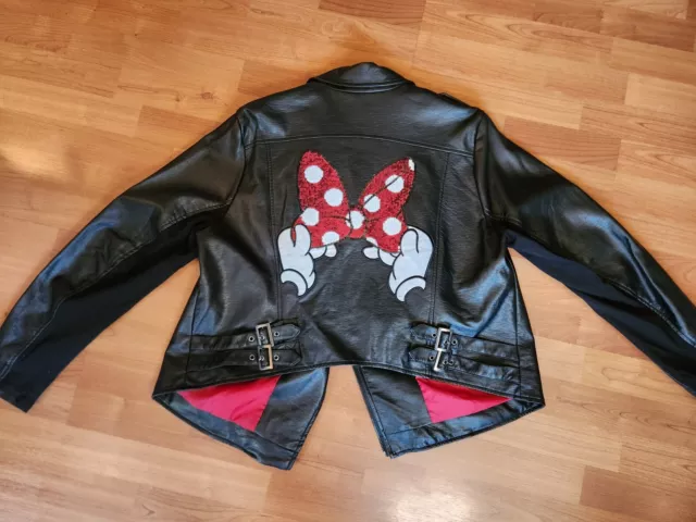 🔥🚨Vintage Disney Minnie Mouse Faux Leather Sz 2 Moto Jacket Womens Rare! 2