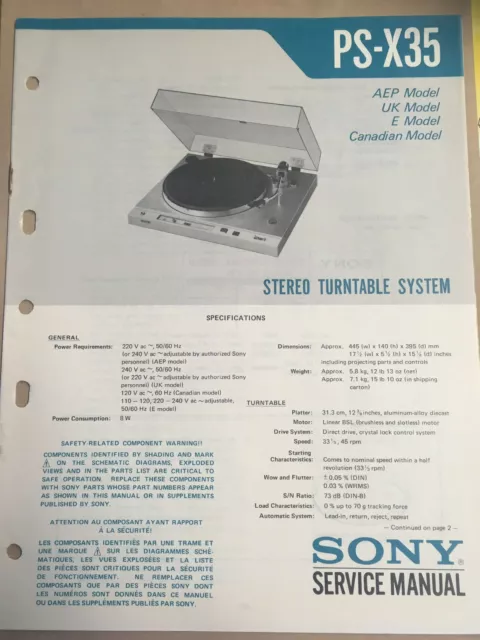 Service Manual Sony PS-X35 Bedienungsanleitung Schaltbild Turntable  B7433