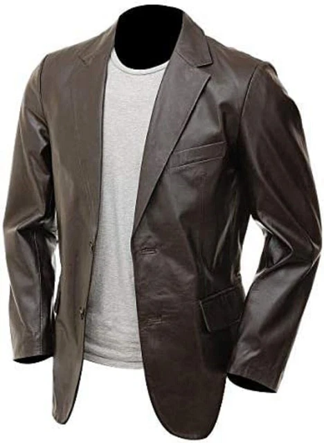 Hombre Blazer Real Cordero Marrón Oscuro Cuero Casual SPORTS Chaqueta Dos Botón