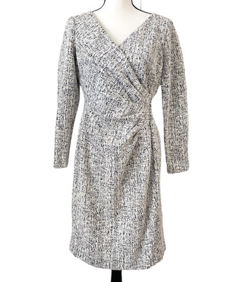 Lauren Ralph Lauren NWT Tweed Faux Wrap Dress 12P Fully Lined Black White