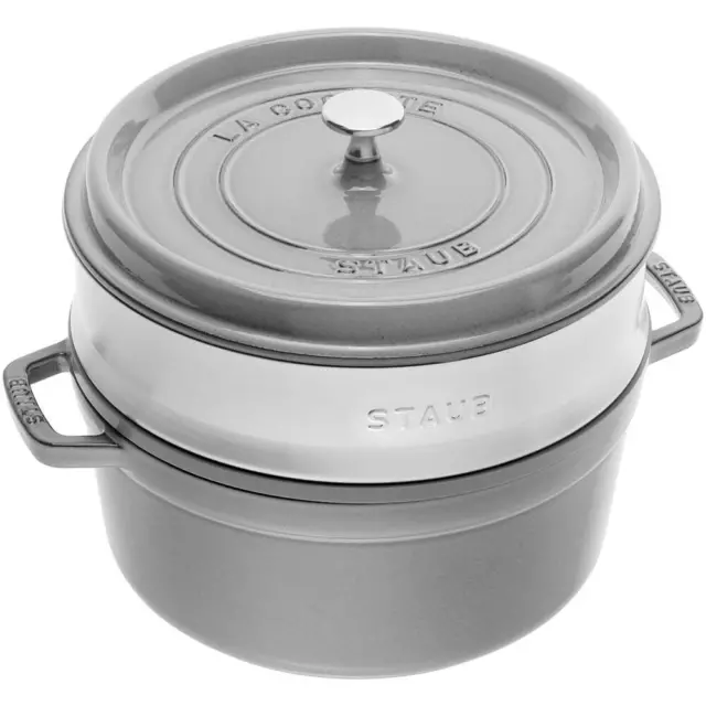 STAUB Cocotte ronde avec panier vapeur 26 cm Gris