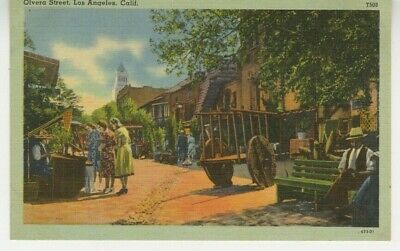 CA Postcard Scene On Olvera Street - Los Angeles, California c1940 vtg linen HH