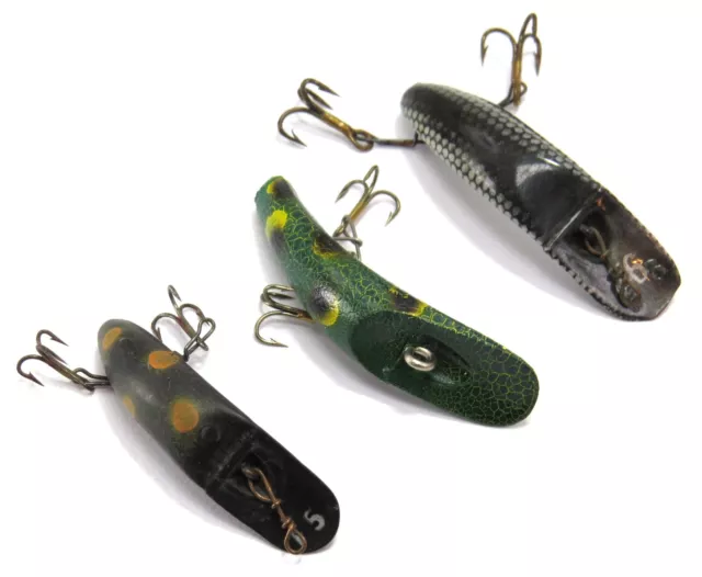 Helin Flatfish F5, F6 and Unbranded Flat Plastic Vintage Fishing Lures, Lot of 3