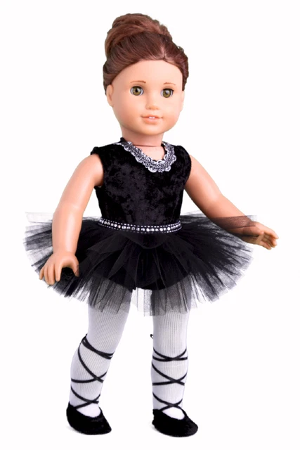 Black Swan - Ballerina Outfit for 18 inch Doll, Ballet Slippers Leotard Tutu