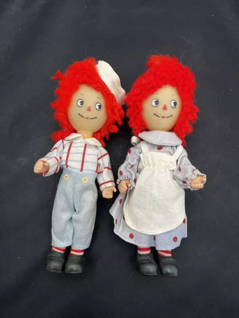 Vintage KTC Hong Kong Posable Rubber Raggedy Ann And Raggedy Andy