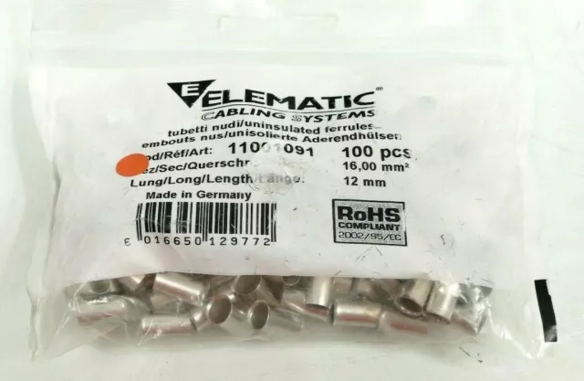 100x Elematic Aderendhülsen 11001091 | 16mm² Quer | 12mm Länge