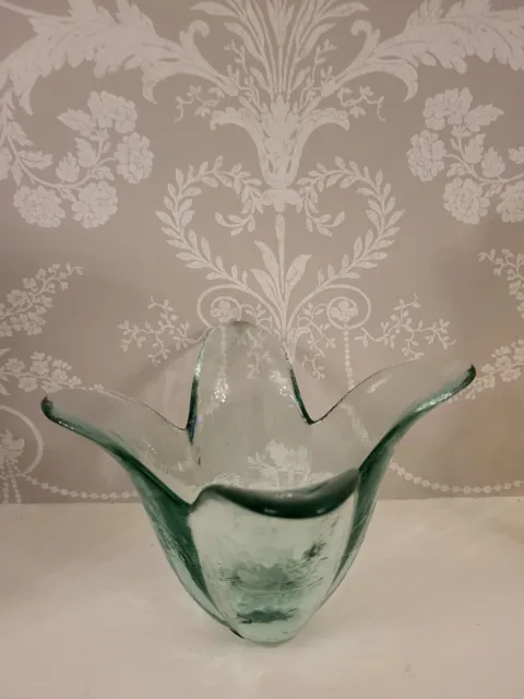 Original Genuine Recycled Glass 4 Petal Vase Candle Holder Made In Spain