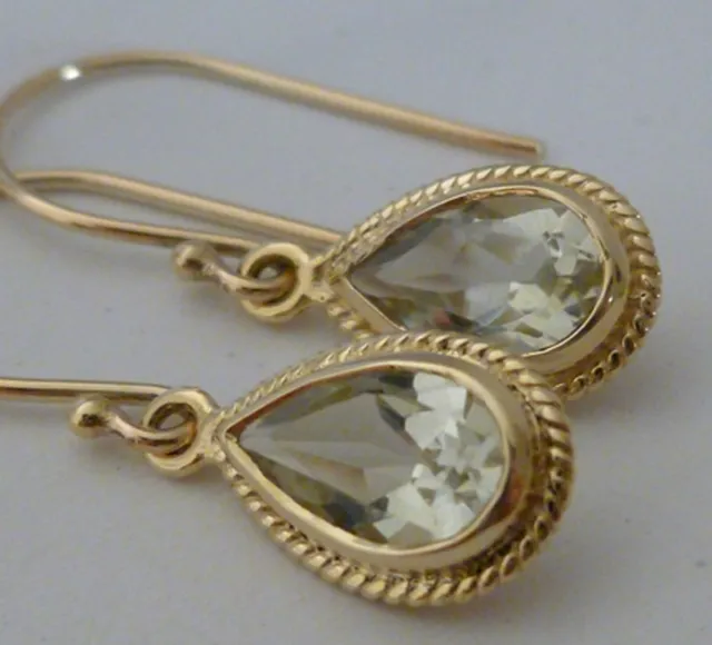 9ct SOLID Gold Vintage Insp Natural Green Amethyst Drop EARRINGS E13