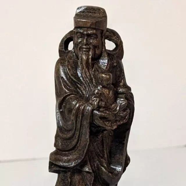 Chinese Wooden Old Man with Baby Statue Carved Wood Figure Sculpture Vintage Art 3