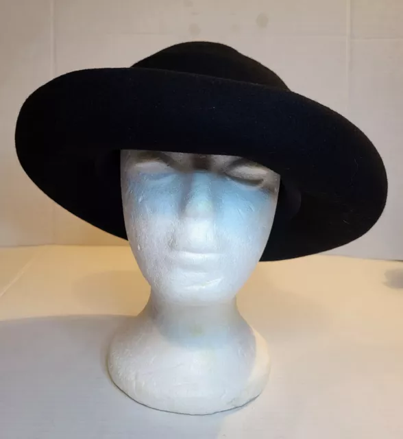 Vintage Betmar New York Women’s Black 100% Wool Rolled Brim Hat Bow Accent