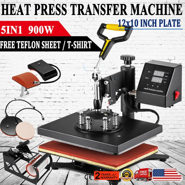 5 in 1 30x23cm Heat Press Machine for T Shirt Mug Hat Cap Plate Transfer Printer