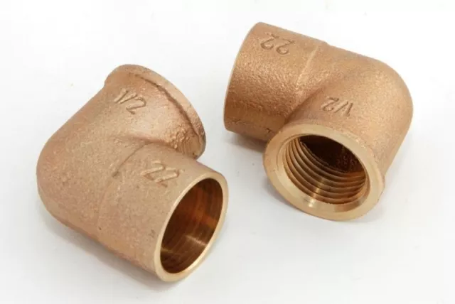 2x Rotguss Winkel i/i 90° 22mm - 1/2" / 4090g Rotgussfitting red brass gunmetal