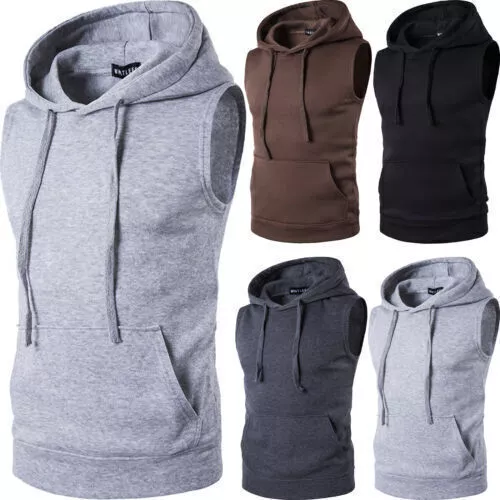 Men Gym Sleeveless Hoodie Tank Tops Sport Fitness Muscle Hooded Vest T-Shirt∝