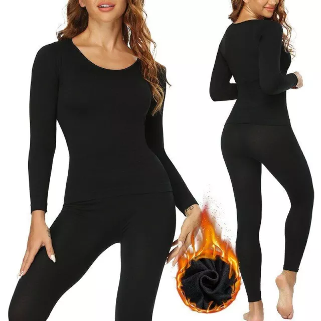 Women Ultra-Soft Thermal Underwear Set Long Johns Base Layer Top Bottom Warm AU