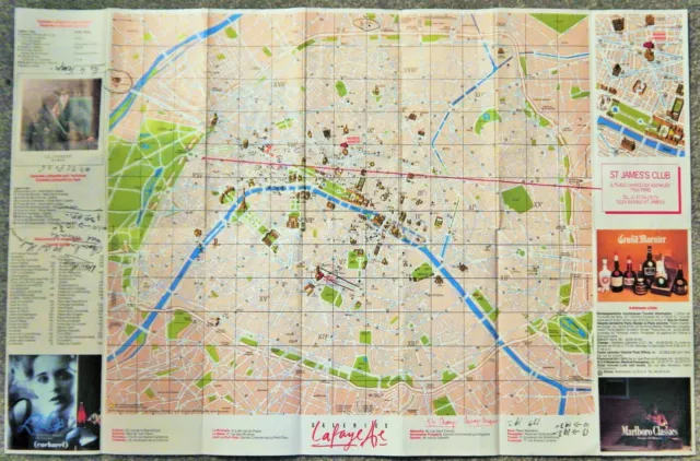 VTG  1989 PARIS Folded Map St James Club / Galeries Lafayette promo 3