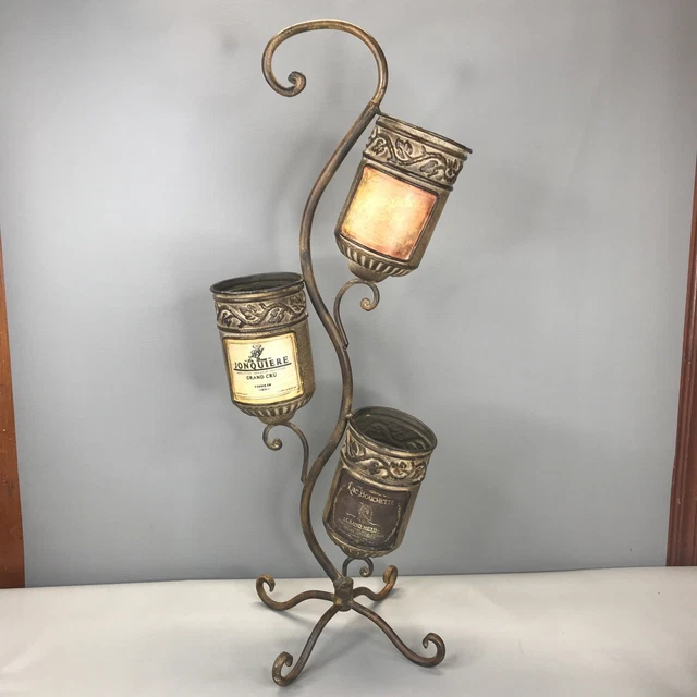 Vintage Handcrafted Scrolled Wrought Iron 3 Wine Bottle Stand Holder Display 29”