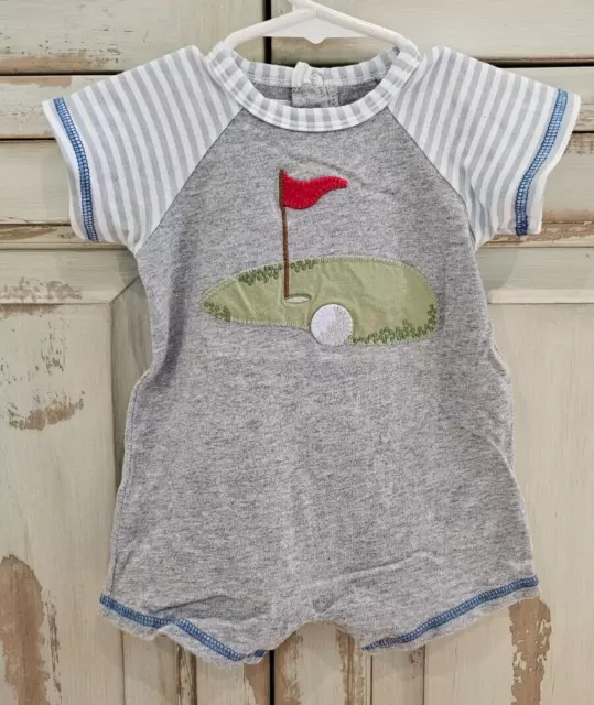EUC Mud Pie Baby Boy Gray Golf Shortall Romper Size 6-9 Months