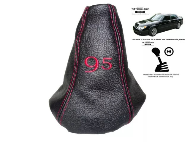 Gear Gaiter For Saab 9-5 1997-2010 Leather Red Embroidery