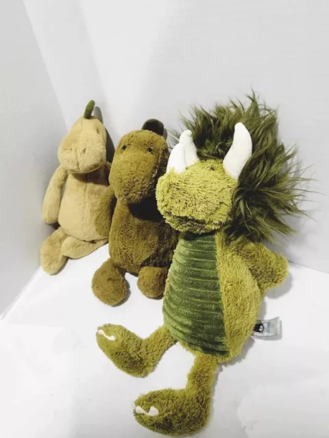 3 Pack Jellycat London 15" Snaggle Baggle Dennis Dinosaur And Dinosaur Plushes