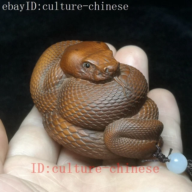 L 6 CM Japanese boxwood hand carved vivid Snake statue netsuke Gift Collection