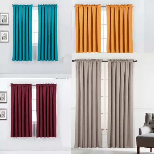 2 Piece 100% Blackout Rod Pocket Room Darkening Window Curtain Panel Set
