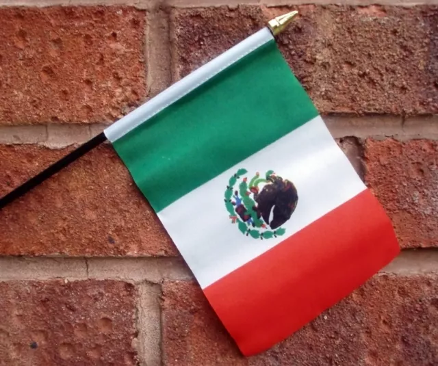 MEXICO HAND WAVING FLAG small 6" x 4" with 10" pole MEXICAN FLAGS