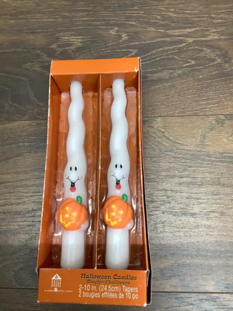 NEW Halloween 10 Inch Candles Spooky White Ghosts Pumpkin Set of 2